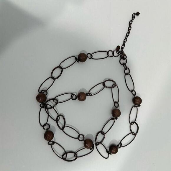 Joan Rivers Long Necklace Brown Hoops & Beads Adjustable Chain 40in VTG - Picture 1 of 3